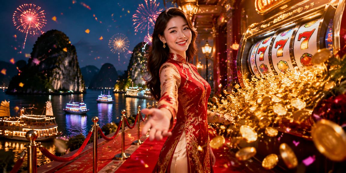 Không khí lễ hội tại vịnh Hạ Long với màn hình game và thể thao rực rỡ buổi tối