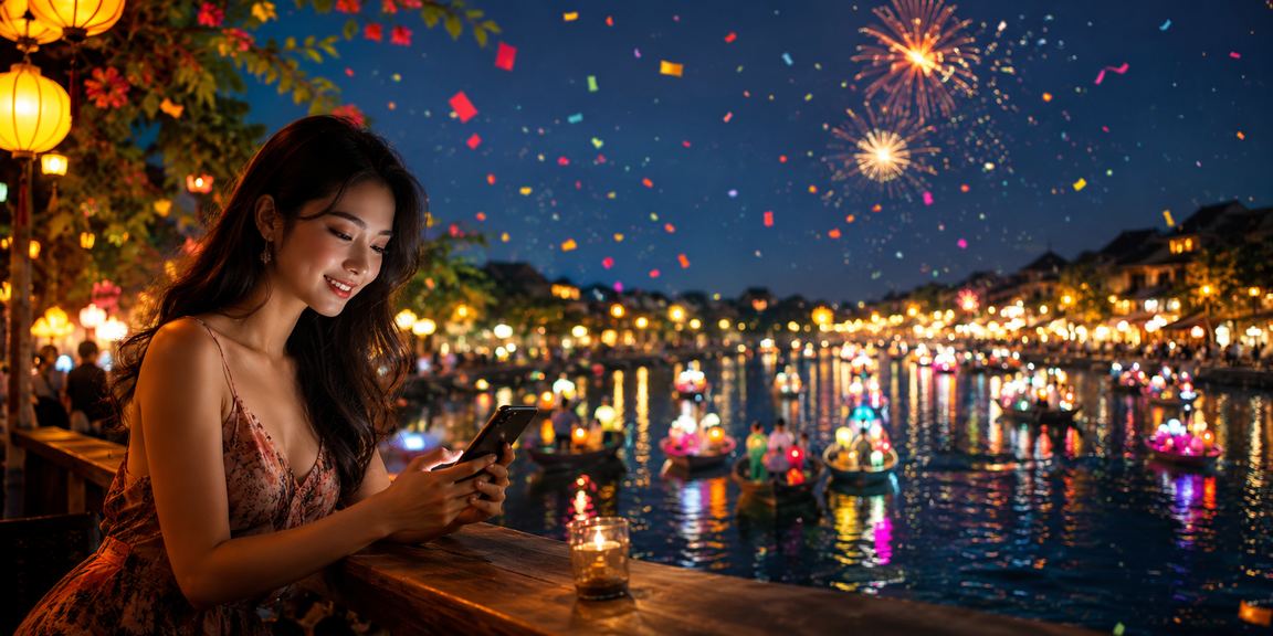 Người dùng chơi mobile casino tại Hội An bên ly cà phê